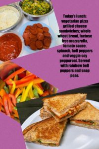 Graphic design poster that shows a sandwhich, veggies, and sauces.