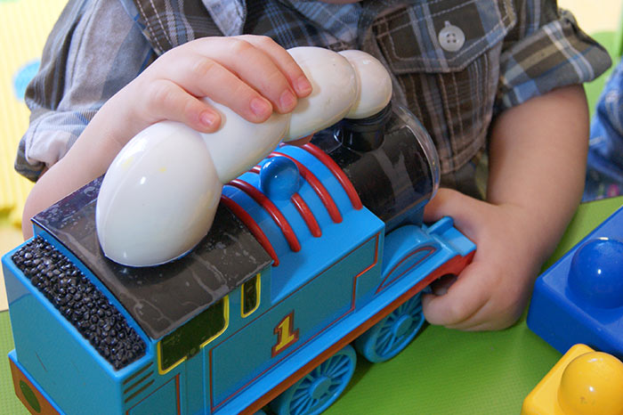 Close-up of child's train toy
